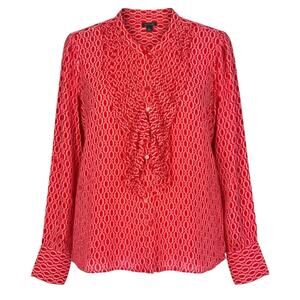 Ann Taylor Women's L Red Pink Chain Link Ruffle Front Button-Up Blouse Top